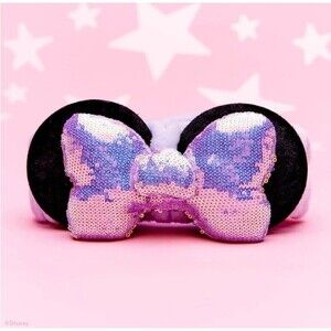 The Crème Shop Minnie Mouse 3D Teddy Headyband With Sequin Plush Ear & Bow Black